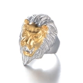 Men's titanium steel lion head ring with two-tone gold and silver finish detail - Two-Tone Mouth