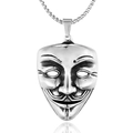 Polished stainless steel Guy Fawkes mask pendant necklace with square box chain jewelry - Steel Style (3028)