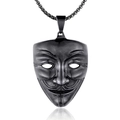 Fashionable Guy Fawkes mask pendant necklace with black matte finish and metal chain - Black Style (3028)