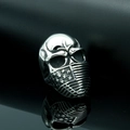 Skull ring with American flag mask design in polished silver stainless steel - US 7 / Steel
