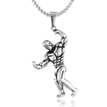 Silver vintage bodybuilding man pendant necklace with stainless steel square box chain - Bodybuilding Pose / Steel Color Pendant (Without Chain)