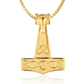Golden Viking Mjölnir pendant necklace with wolf head design and Celtic patterns - Gold Color Pendant (No Chain)