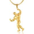 Golden bodybuilding muscular man pendant necklace with classic round box chain - Gold Color Pendant (No Chain)