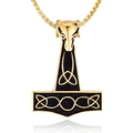 Gold Thor's hammer pendant necklace with ram head and intricate Celtic knots - Black Gold Pendant Only (Without Chain)