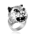 Close-up of vintage punk tiger head ring made of durable stainless steel with antique finish - US 7 / Steel