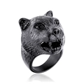 Polished black panther head ring in stainless steel with realistic carving details - US 7 / Black