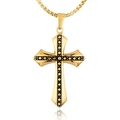 Collana con ciondolo a croce vintage in acciaio al titanio dorato con rilievo nero centrale - Ciondolo Oro Annerito Senza Catena