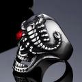 Gothic skull and scorpion ring in gold stainless steel with red rhinestone eyes for men - US 7 / Steel