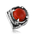 Gothic punk ring van titaniumstaal met rode edelsteen en drakenklauwen design - US 7 / Staal Kleur Rode Edelsteen