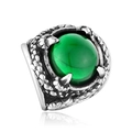 Gothic punk ring van titaniumstaal met drakenklauw en een grote smaragdgroene steen - US 7 / Zilver Groene Edelsteen
