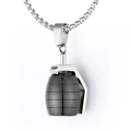 Men's fashion grenade pendant necklace in black and silver finish with box chain - Black Color Pendant Only (Without Chain) / Black