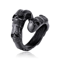 Gothic punk black matte stainless steel open ring with carved skull relief patterns - US 7 / Black