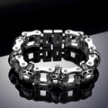 Pulsera motera de calavera punk gótica para hombre en acero inoxidable pulido plateado - Acero 22cm