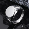 Men's silver polished stainless steel signet ring with a minimalist flat round top - Size 7 / Polished Round Signet Style (Model 11) / Steel