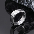 Polished silver square titanium steel signet ring for men with minimalist industrial look - Size 7 / Rounded Square Wide Band (Model 12) / Steel