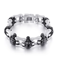 Pulsera punk para hombre con calaveras de acero inoxidable plateado y eslabones estilo biker - Bicolor Negro 22cm