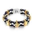 Pulsera punk de moto para hombre con calaveras doradas y eslabones de acero negro - Dorado & Negro 22cm