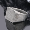 Herren Siegelring aus Titanstahl mit quadratischem Design und mattgrauem Finish - Größe 7 / Körnig Mattiert Quadratisch Flach (Modell 27) / Antik-Silber