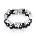 Pulsera de cadena de bicicleta para hombre de acero inoxidable plateado y negro con cierre - 18mm Ancho 22cm Largo / Bicolor Negro