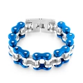Pulsera industrial de cadena de bicicleta en acero inoxidable azul y plateado - 18mm Ancho 22cm Largo / Azul y Plata