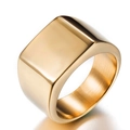 Polierter goldener Siegelring für Herren aus massivem Edelstahl mit gebürsteten Seiten - Größe 7 / Minimalistischer quadratischer Siegelring (Stil 1) / Gold
