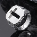 Herrenring aus Titanstahl mit hohlgefrästem Kreuzdesign und strukturierter Ringschiene - Größe 7 / Hohlkreuz-Textur-Stil (Modell 6) / Stahlfarben