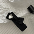 Elegante fermaglio per capelli in gros-grain nero con un grande cristallo scintillante - Stile Fiocco (4854647209296)