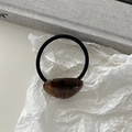 Minimalist black elastic hair tie with amber tortoiseshell resin pea-shaped charm decoration - Brown