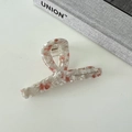 Elegant white acetate claw clip with orange stone patterns and handmade lettering - Red White
