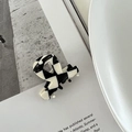 Elegant checkered acetate hair claw clip with geometric wave design for women's styling - Black and White Plaid