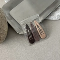 Detailed view of three matte teardrop hair clips in coffee, purple and beige colors - Teardrop / Set of 3 / Brown