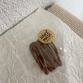 Detailed set of 5 brown minimalist snap hair clips in handmade packaging with stickers - Dark Coffee