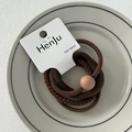 Three brown high-elasticity hair bands with decorative matte pink resin bead on white card - Round Bead Brown