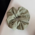 Detail shot of green and yellow plaid fabric scrunchie with soft cotton texture - Scrunchie / Fine Plaid