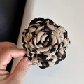 Detail shot of the vintage leopard print fabric rose claw clip for elegant hair styling - Leopard Print Small Flower Claw Clip