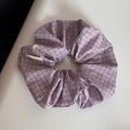 Detailed close-up of purple and brown checkered fabric scrunchie with soft cotton texture - Light Purple Plaid Scrunchie