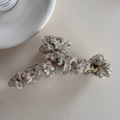 Detail of floral fabric hair claw clip with golden handmade heart charm accessory - Beige Floral Pastoral Claw
