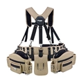 Heavy-duty canvas tool belt with X-shaped shoulder straps and multi-pocket storage bags - Regular Brown Khaki