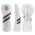 Coprimazza da golf n. 3 in ecopelle bianca con strisce rosse e blu sportive - US 3 / Bianco