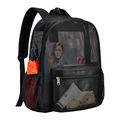 Schwarzer Mesh-Rucksack mit großem Hauptfach und Seitentasche für Strand oder Reisen - Schwarz / 43*15*32cm