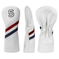Coprimazza da golf in pelle sintetica bianca con numero 5 e strisce rosso blu - US 5 / Bianco
