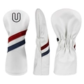 Coprimazza da golf utility in ecopelle bianca con strisce rosso-blu e ricamo della lettera U - N. U / Bianco