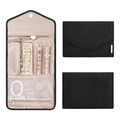Foldable travel jewelry organizer bag with quilted black fabric and pink interior - Black
