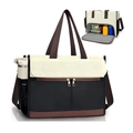 Zweifarbige isolierte Kühltasche in Creme und Schwarz mit Schultergurt und Netztasche - 16.5*6.5*12.6inch / Schwarz Weiß Braun