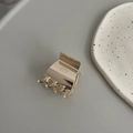 Mini rectangular champagne gold metal hair claw clip with a glossy polished finish - Square / Gold