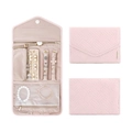 Pink quilted foldable travel jewelry organizer pouch with earring plate and ring rolls - Pink