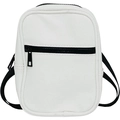 Sac bandoulière en cuir blanc motif litchi avec bandoulière noire réglable et zip - Style Cuir Motif Galets / Blanc