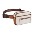 Modern white and brown PU leather crossbody fanny pack with adjustable strap and gold zippers - White Brown