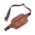 Vintage brown PU leather waist bag with adjustable strap for outdoor travel and exercise - Tan