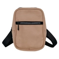 Khaki small crossbody bag with front zipper pocket and adjustable black nylon strap - Light Brown 1